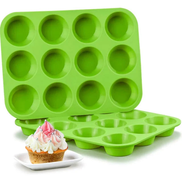 12-Cup Silicone Muffin Pan Nonstick Cupcake Baking Mold Tray - 7