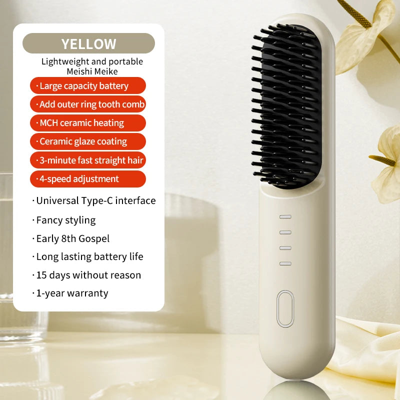 Cordless Ion Care Straight Hair Brush 4-Speed Heated Comb