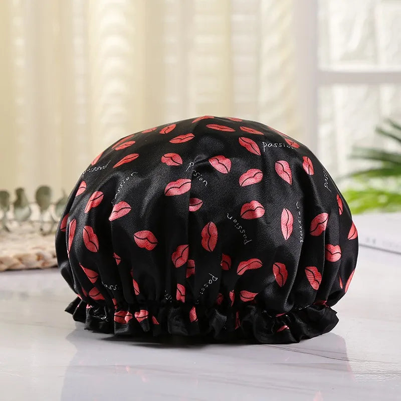 Double Layer Waterproof Shower Cap Reusable Bath Hair Cover Hat - 19