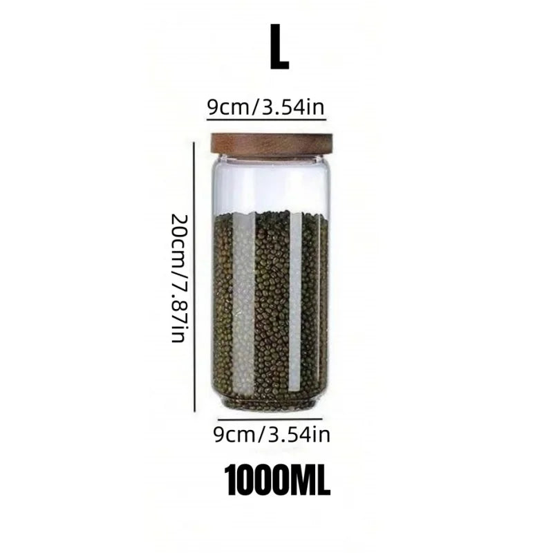 Airtight Glass Storage Jar with Wood Lid Kitchen Food Canister