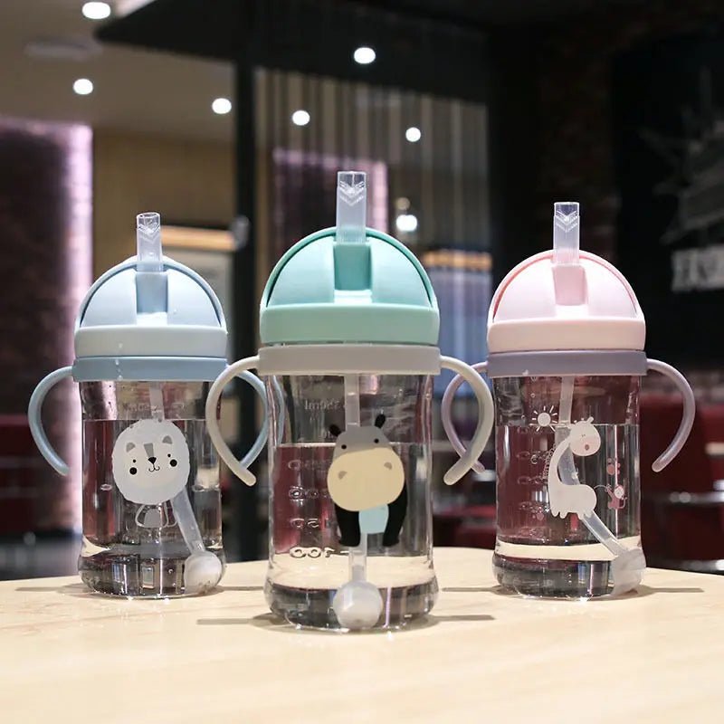 Kids 350ml Gravity Straw Cup Leakproof Training Feeding Bottle
