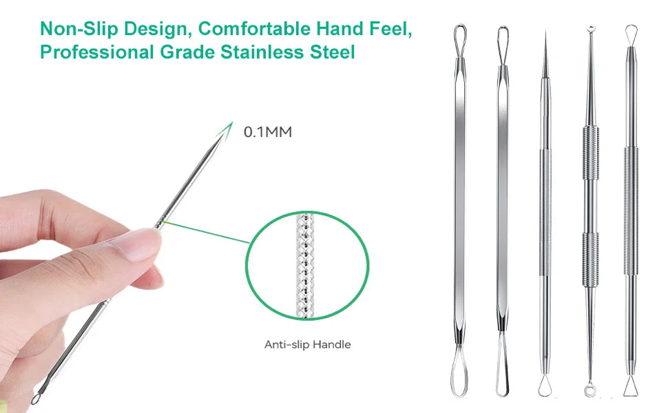 Stainless Steel Blackhead Remover Tool Kit Pimple Extractor - 9
