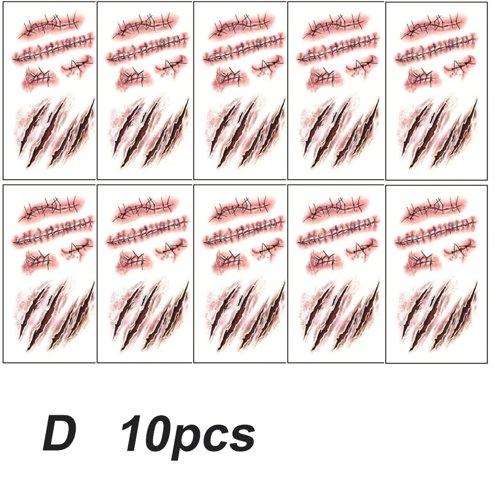 Halloween Scar Tattoos Realistic Blood Clot Makeup Stickers for Cosplay - 13