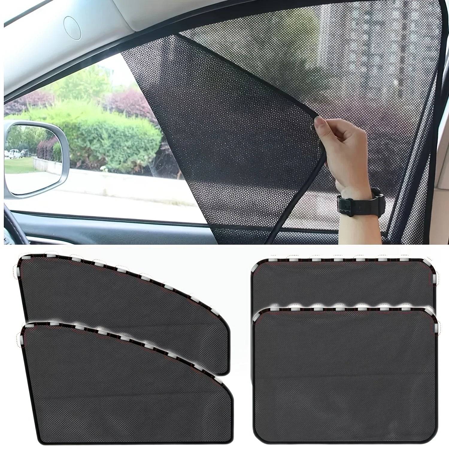 4pcs Universal Car Window Sun Shades Magnetic UV Protection Mesh Curtains - 10