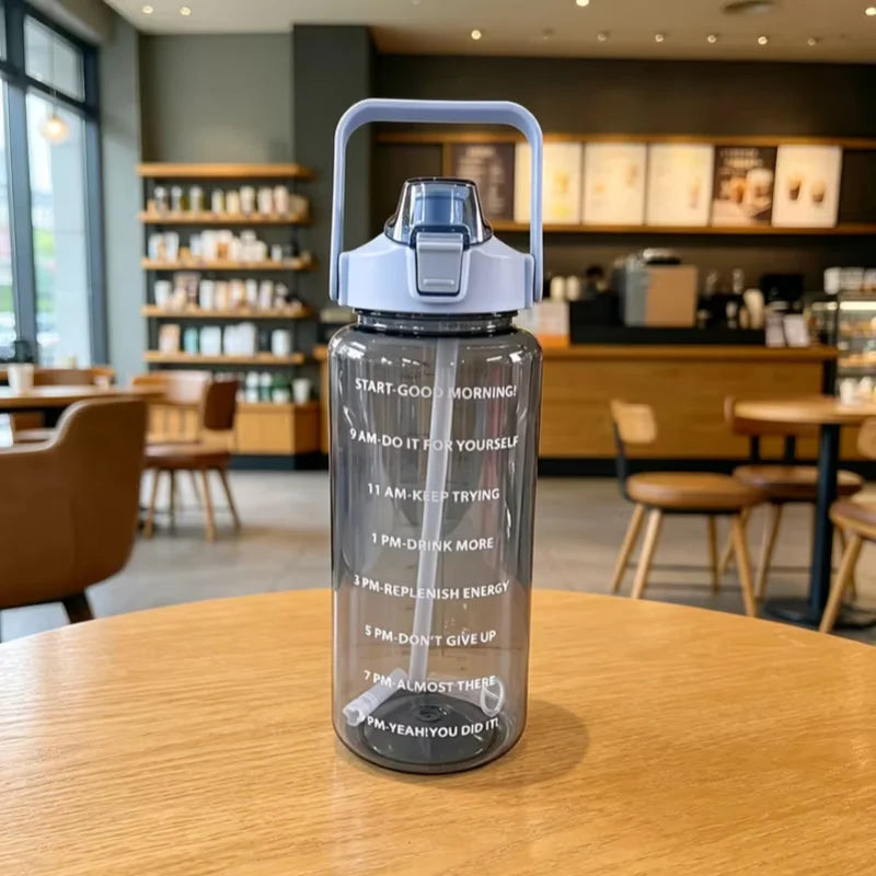2000ml Large Sports Water Bottle BPA Free Leak Proof Jug with Straw