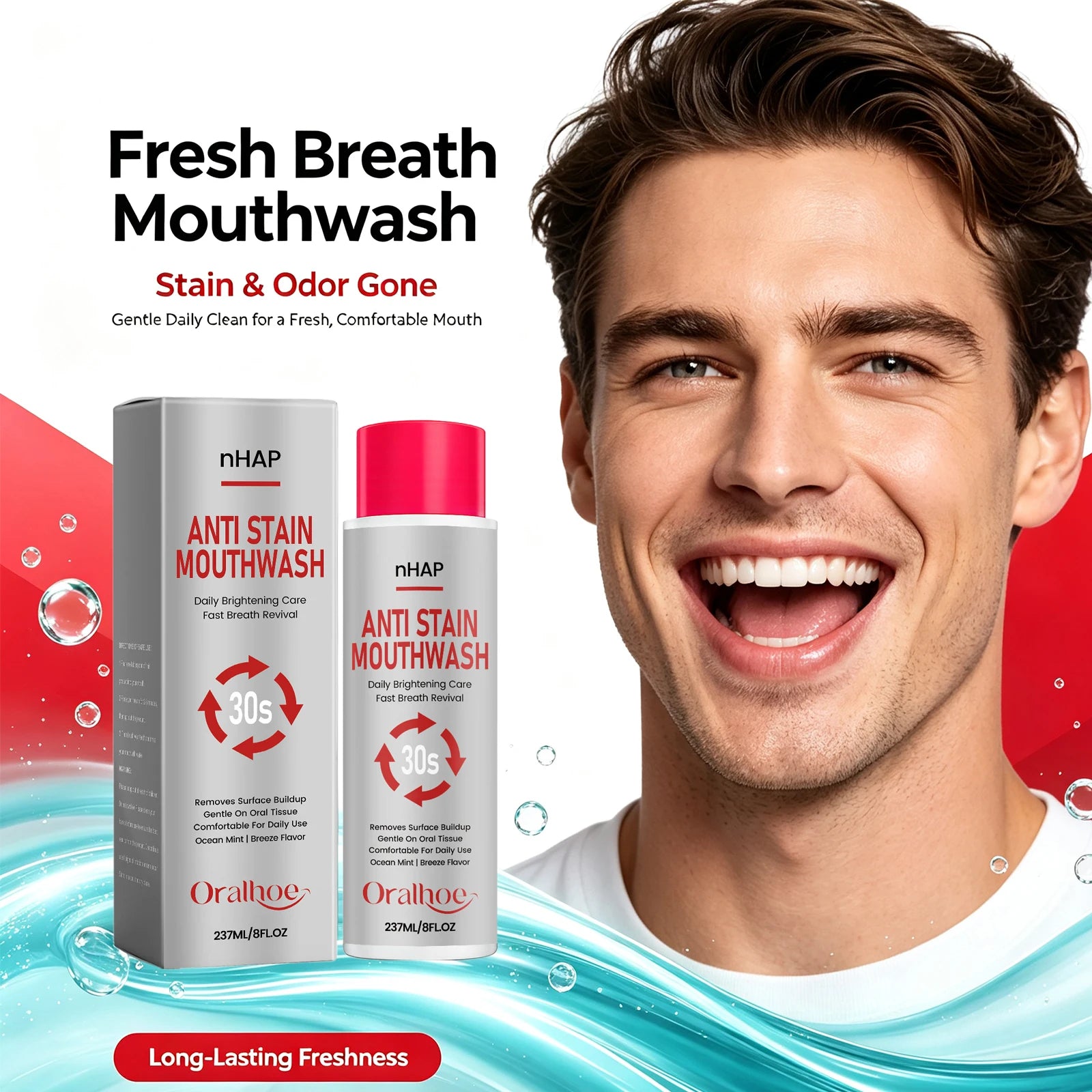 Anti Stain Alcohol Free Mouthwash Teeth Whitening Fresh Breath Care - 5