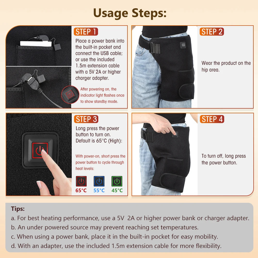 USB Red Light Heating Hip Brace Support Wrap - 14