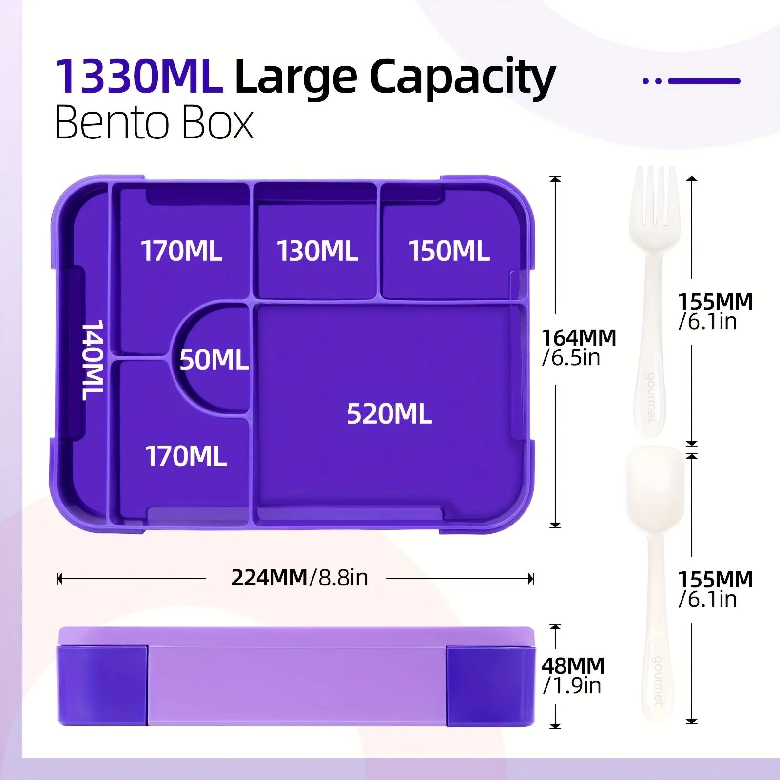 Leak-Proof Bento Lunch Box Set Divided Food Container for Kids - 6