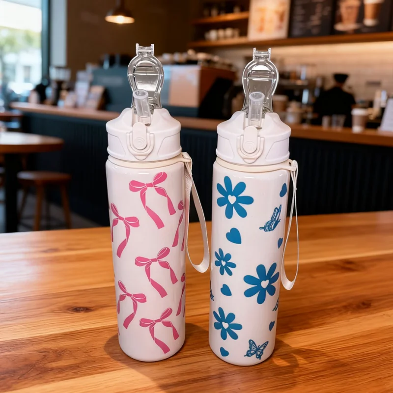 750ml Leak-Proof Sports Water Bottle with Straw and Carry Strap