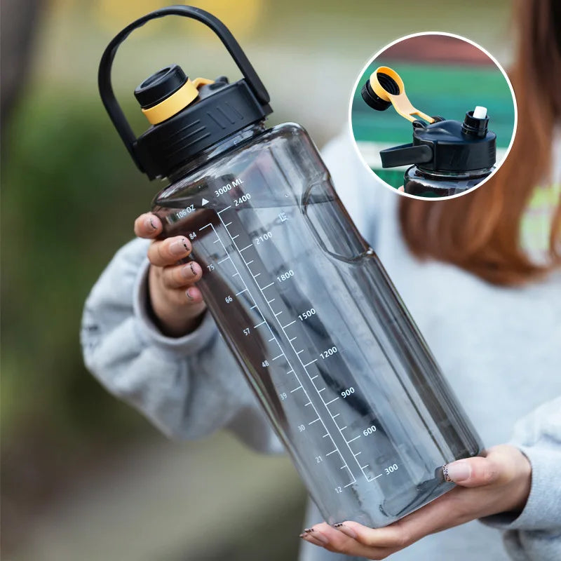 Large Capacity Sports Water Bottle with Straw and Time Marker - 10