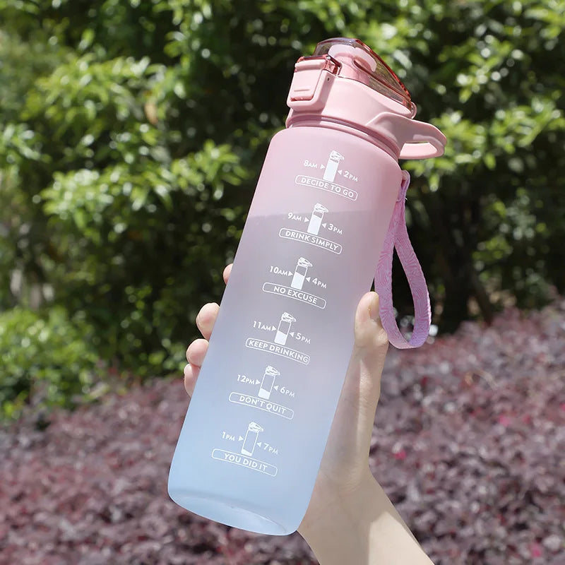 1000ml Gradient Sports Water Bottle with Time Marker and Straw - 2