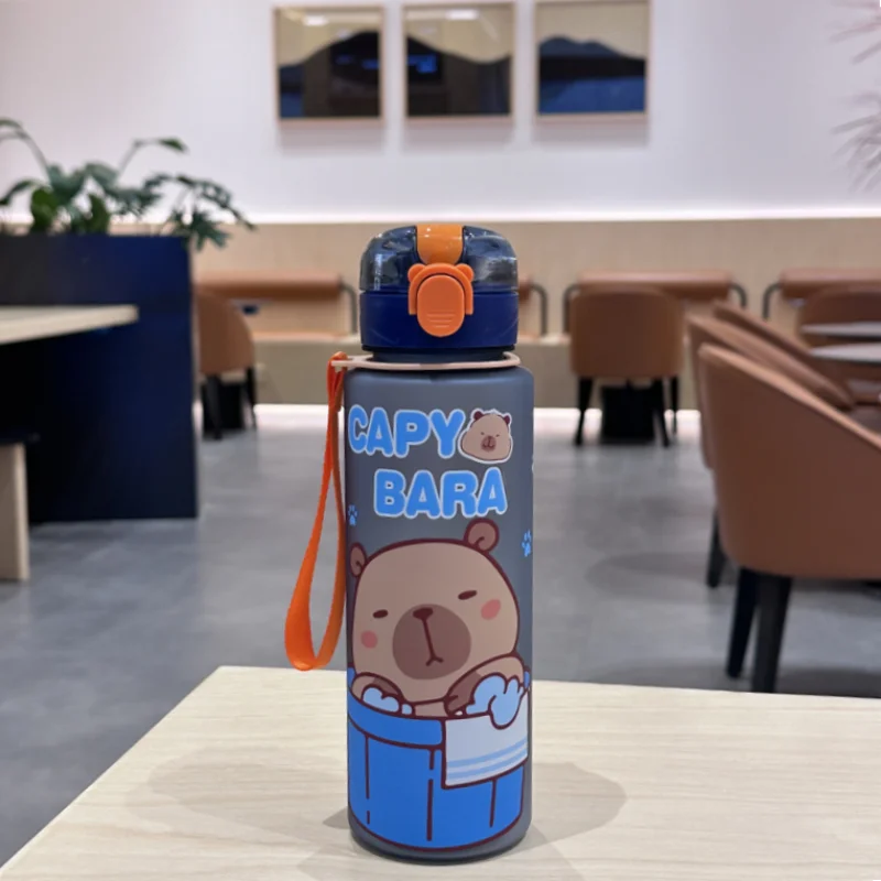 750ml Capybara Water Bottle Leakproof Straw Cup Portable Sports Flask