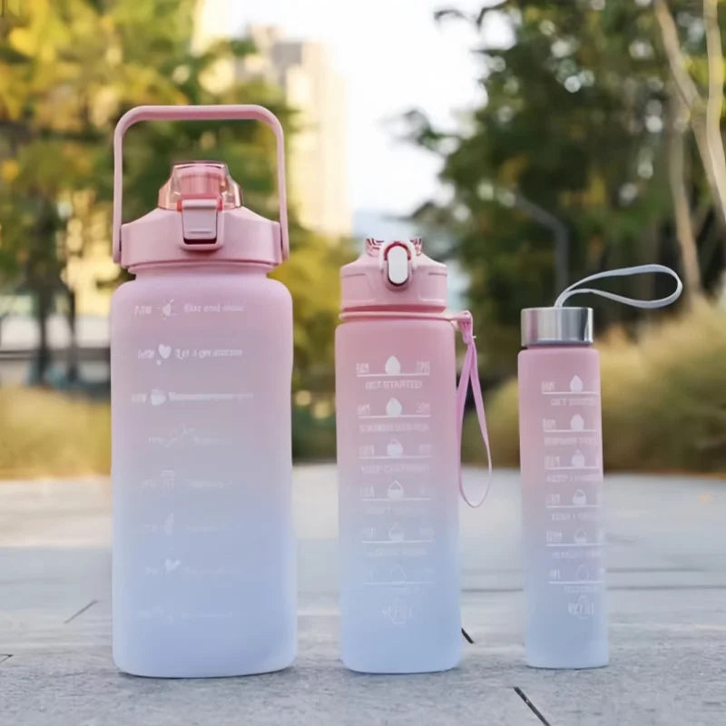 3-Piece Motivational Water Bottle Set with Time Marker and Straw - 8