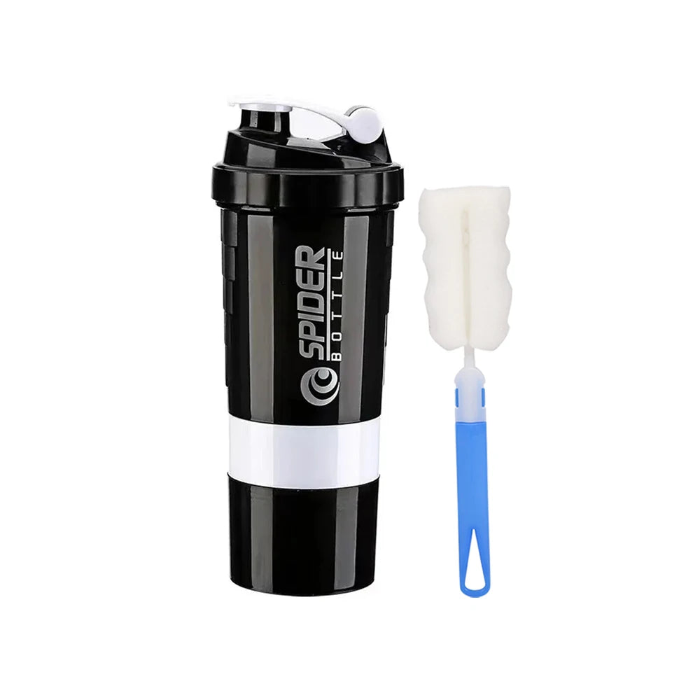 Spider Protein Shaker Bottle 3 Layer Gym Mixer Cup Leak Proof