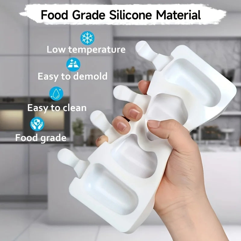 Silicone Ice Cream Mold 4-Hole DIY Popsicle Maker Tray with Sticks - 3