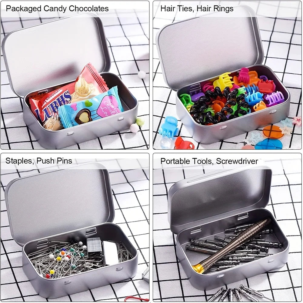 10pc Metal Tin Storage Box Rectangular Hinged Container for Small Items - 10
