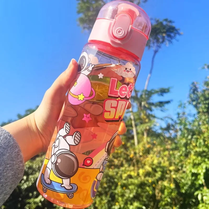 780ml Cartoon Astronaut Sports Water Bottle with Sealed Lid and Strap