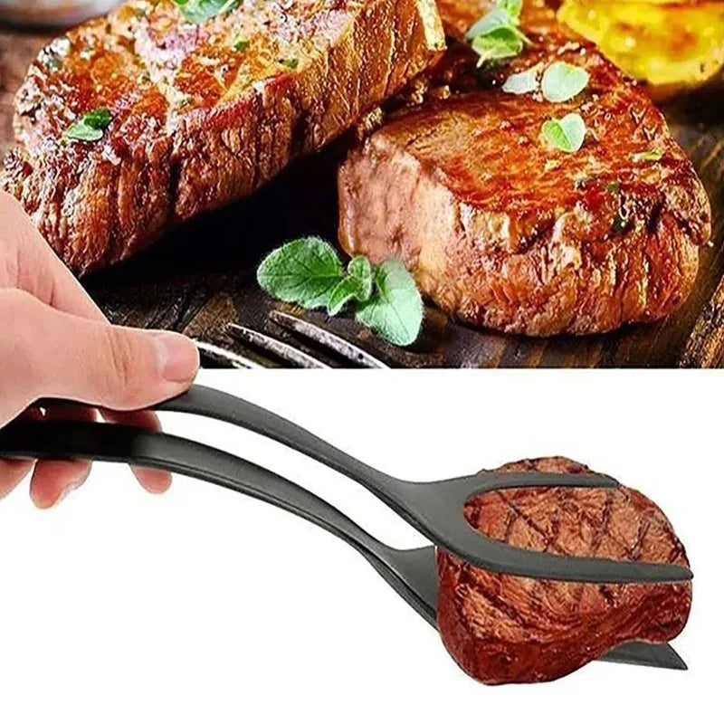 2 in 1 Silicone Spatula Tongs Non Stick Egg Flipper and Kitchen Tool