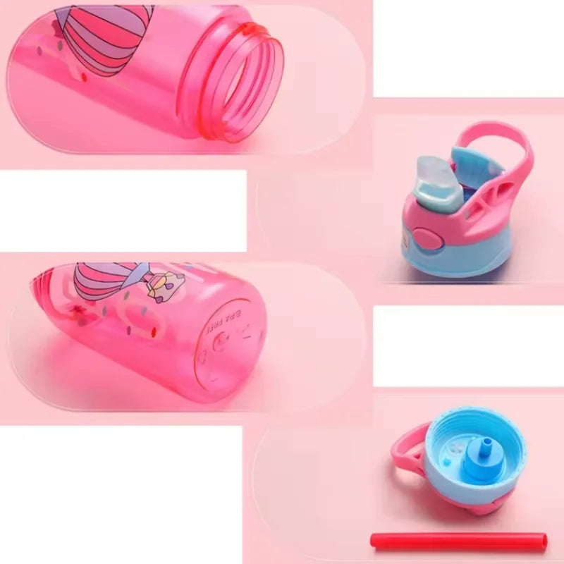 Kids Cartoon Water Bottle 480ml Leakproof Sippy Cup with Straw
