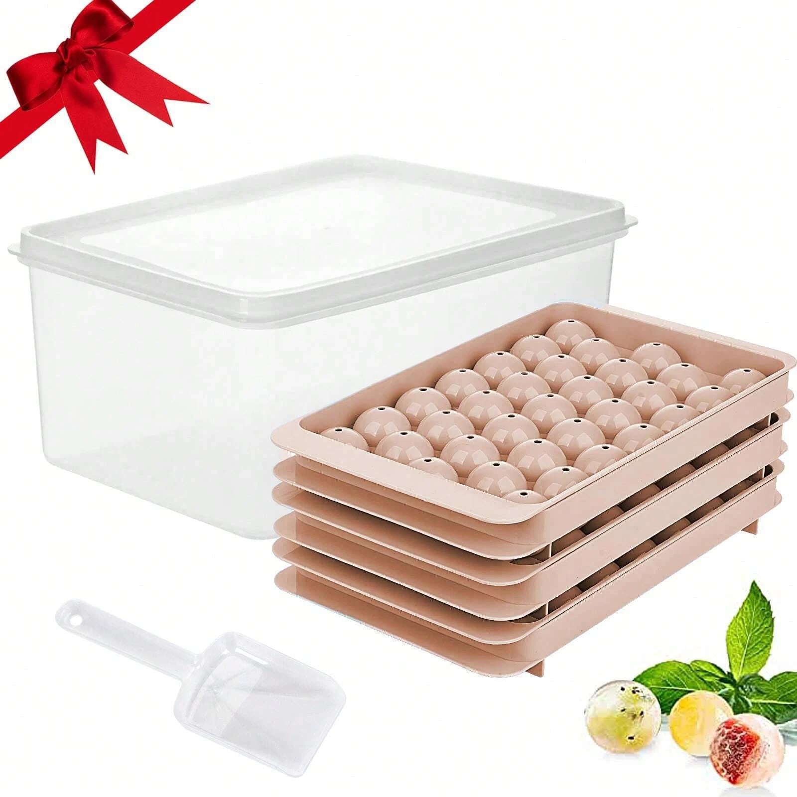 Round Ice Cube Tray Set with Storage Bin and Scoop for Whiskey Cocktail - 12
