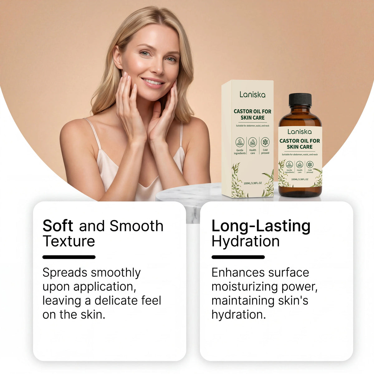 Laniska Cold Pressed Castor Oil for Skin Hydration and Body Massage Care