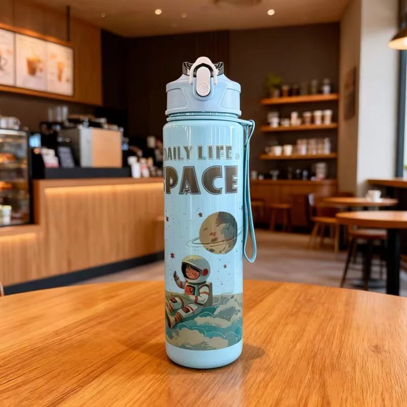 750ML Astronaut Water Bottle Sport Straw Cup with Bouncy Lid - 12