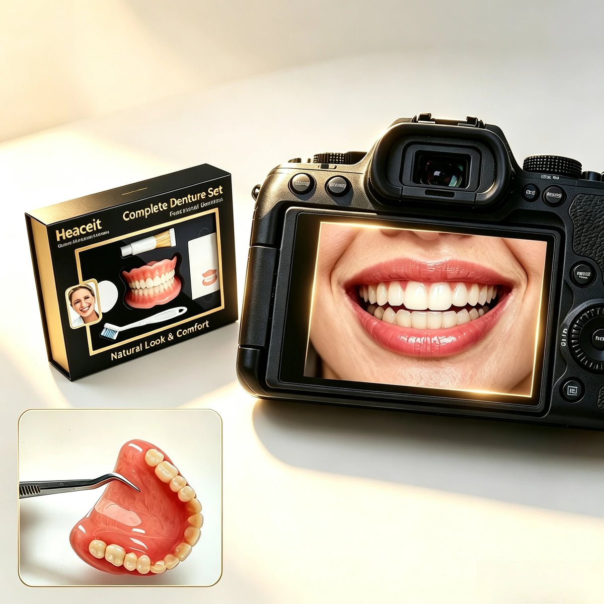 Silicone Fake Teeth Upper Lower Denture Comfort Smile Set
