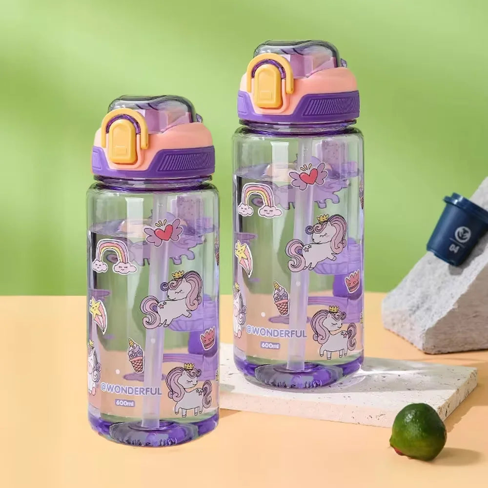 600ml Cartoon Animal Water Bottle Portable Straw Cup for Kids - 21