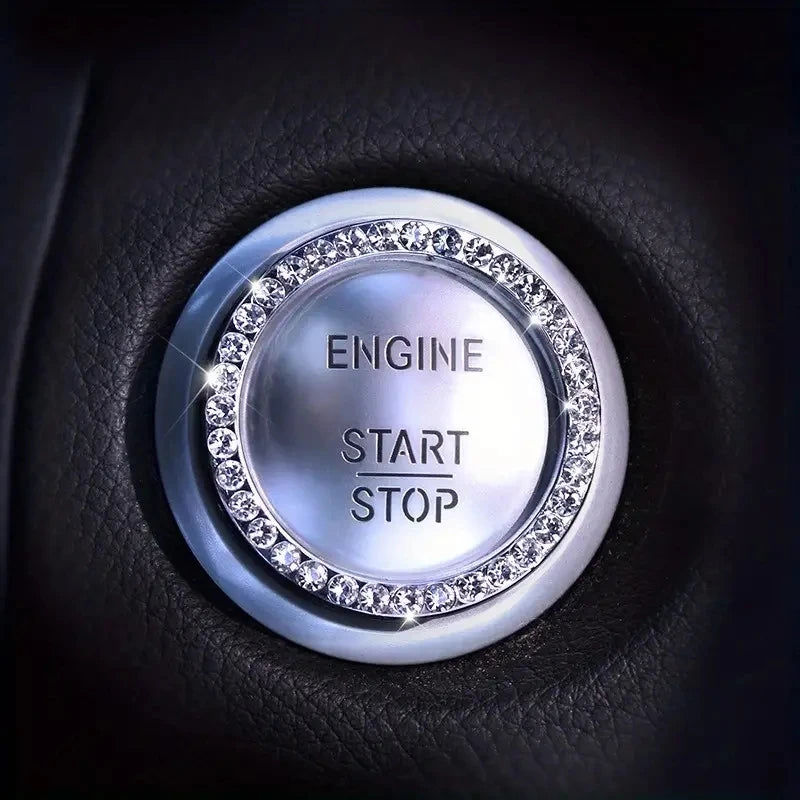 Car Engine Start Stop Button Ring Bling Rhinestone Ignition Trim - 19