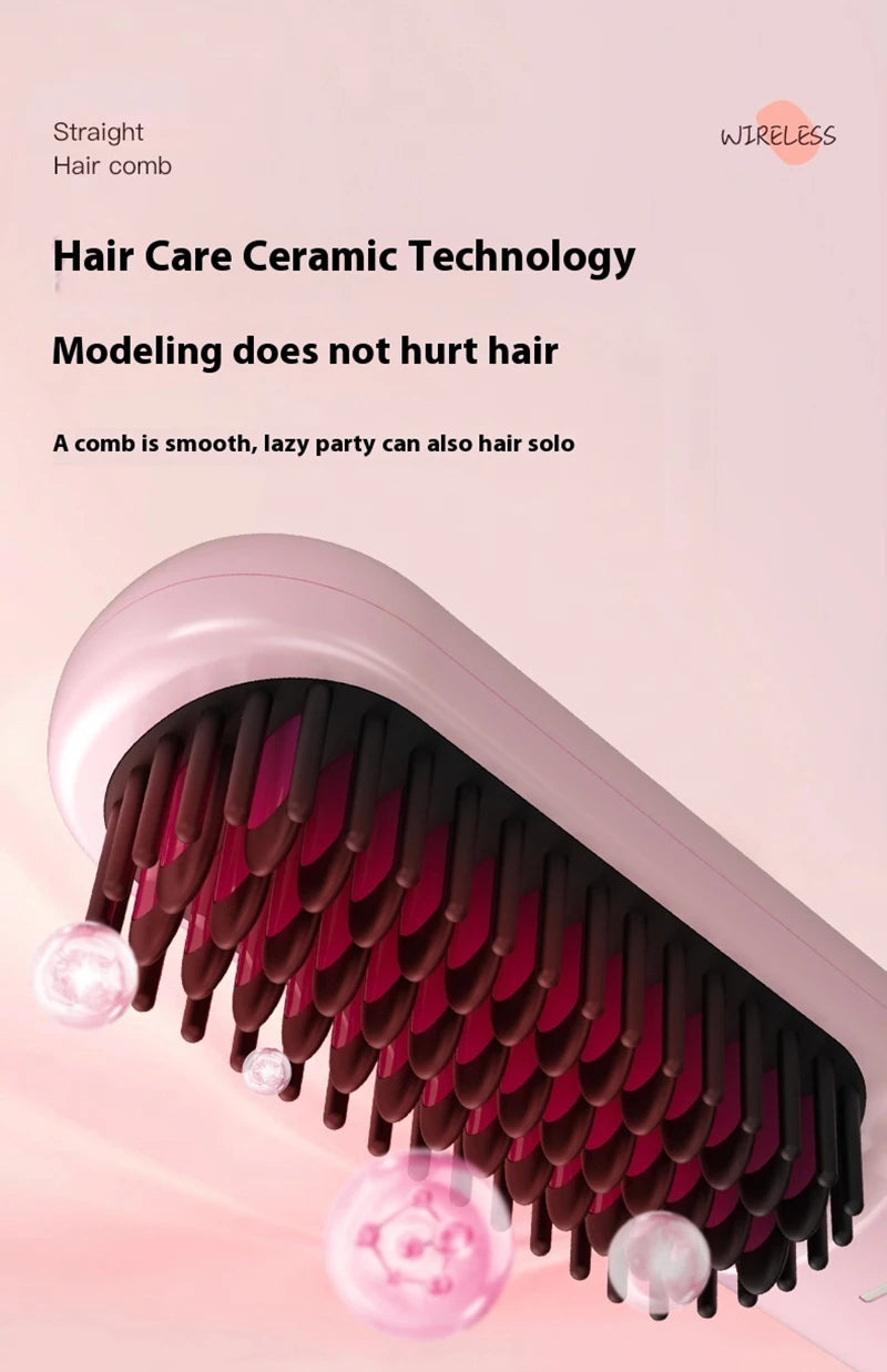Cordless Ion Care Straight Hair Brush 4-Speed Heated Comb