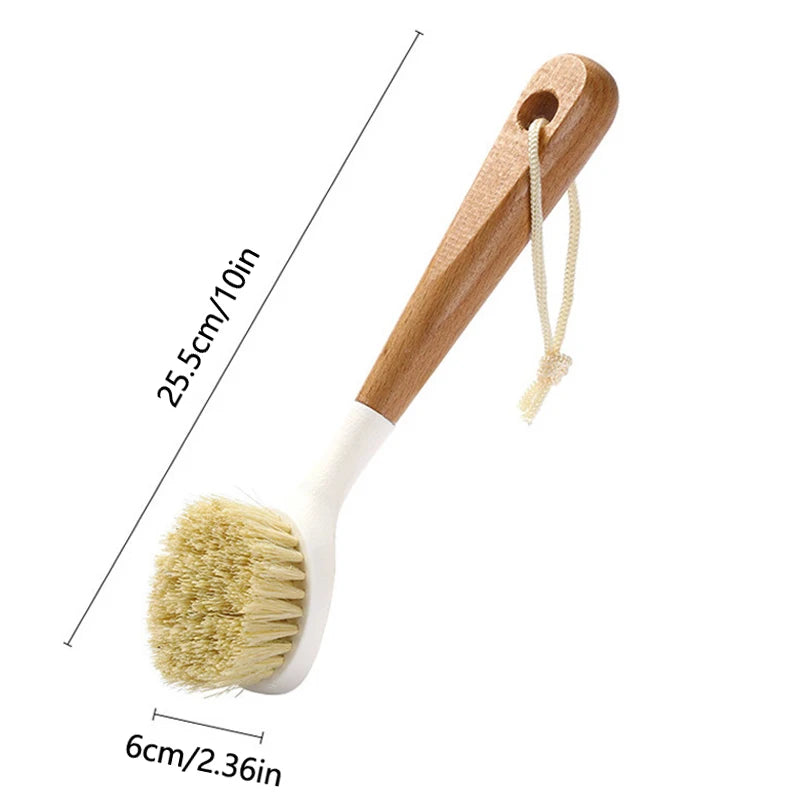 Long Handle Wooden Dish Brush Beech Bowl Scrubbing Brush for Kitchen