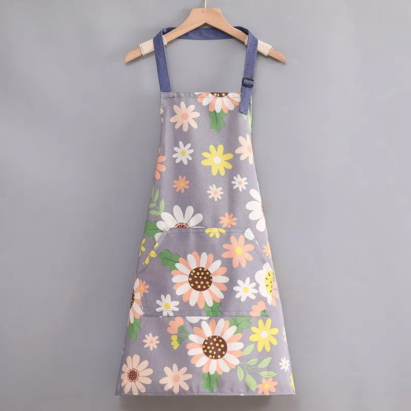Floral Kitchen Apron Waterproof Oil-Proof Gardening Bib for Cooking
