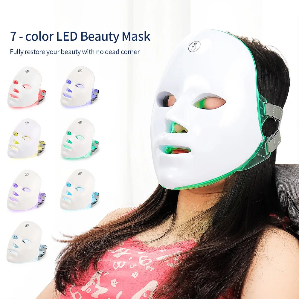 Rechargeable 7 Color LED Photon Light Therapy Facial Skin Mask