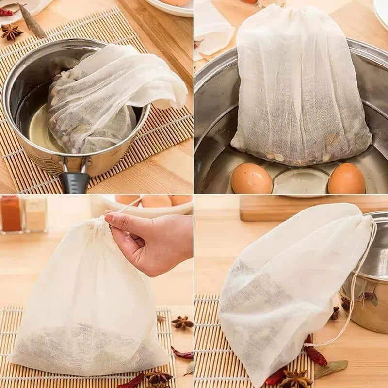Reusable Cotton Food Filter Bag Herbal Spice Strainer Mesh Nut Milk Bag