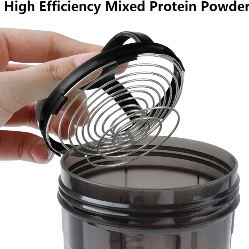 3-Layer Protein Shaker Bottle Leak Proof Fitness Mixer Cup 600ml