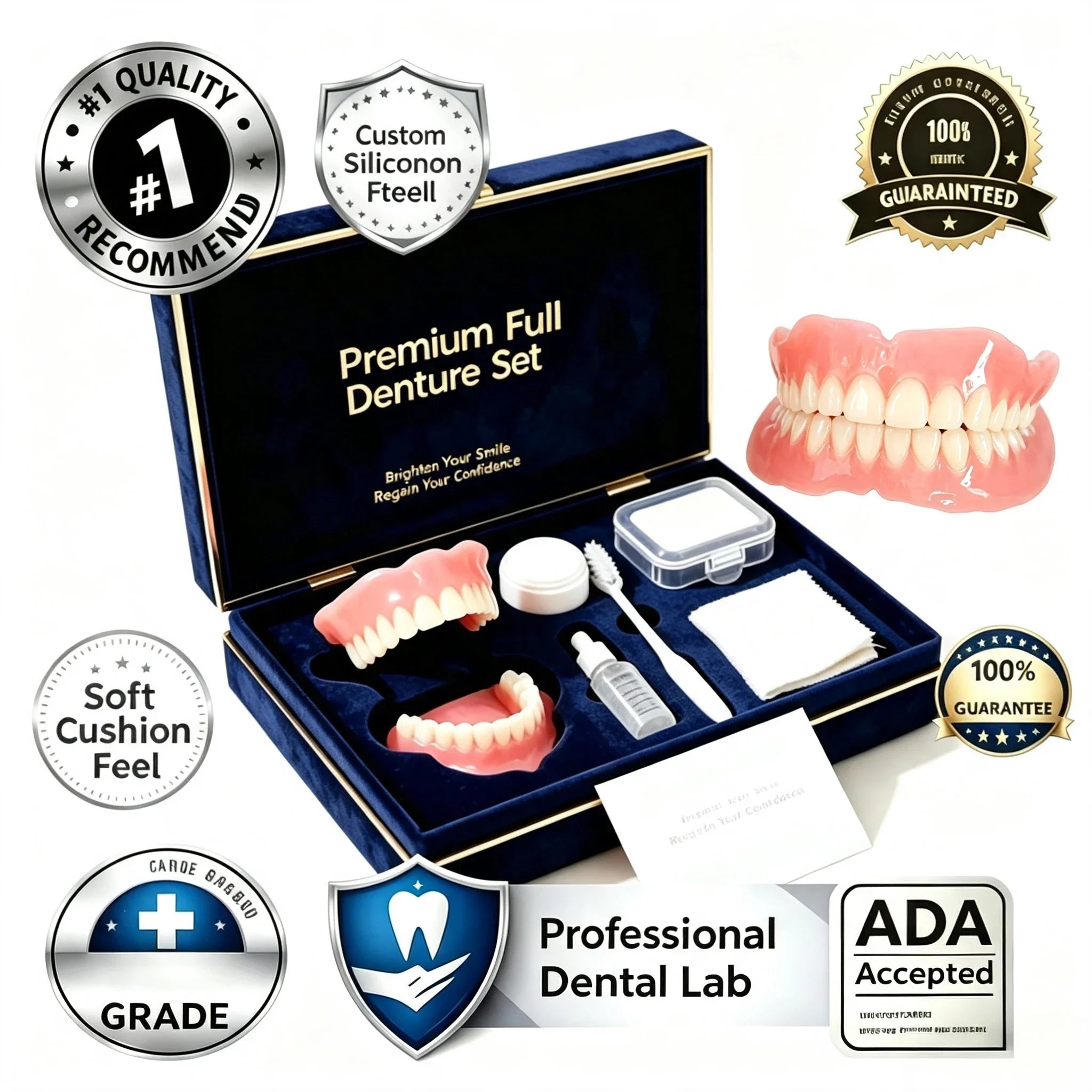 All-in-One Full Mouth Denture Set Comfort False Teeth Kit - 7