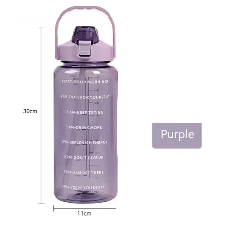 2L Motivational Water Bottle with Straw Large Fitness Sports Jug - 12