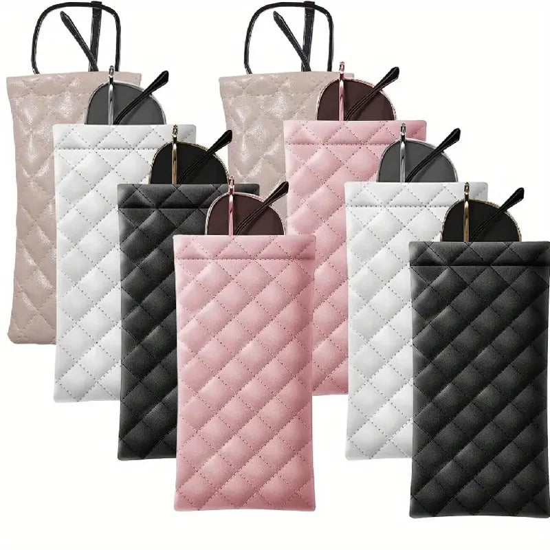 Quilted PU Leather Glasses Case Waterproof Portable Sunglasses Pouch - 8