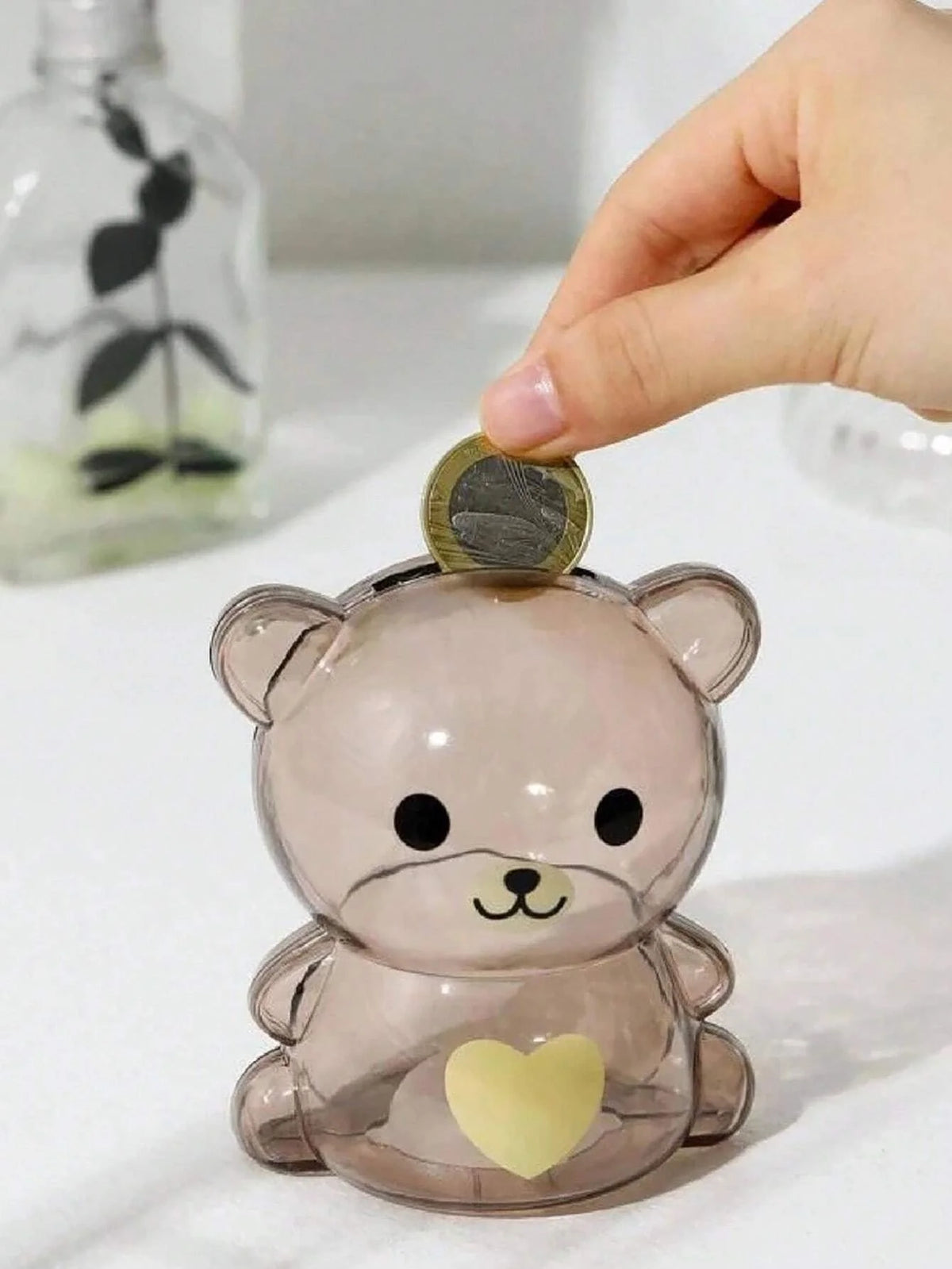 Transparent Bear Piggy Bank Creative Cartoon Money Saving Box Decor