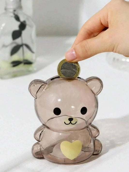 Transparent Bear Piggy Bank Creative Cartoon Money Saving Box Decor