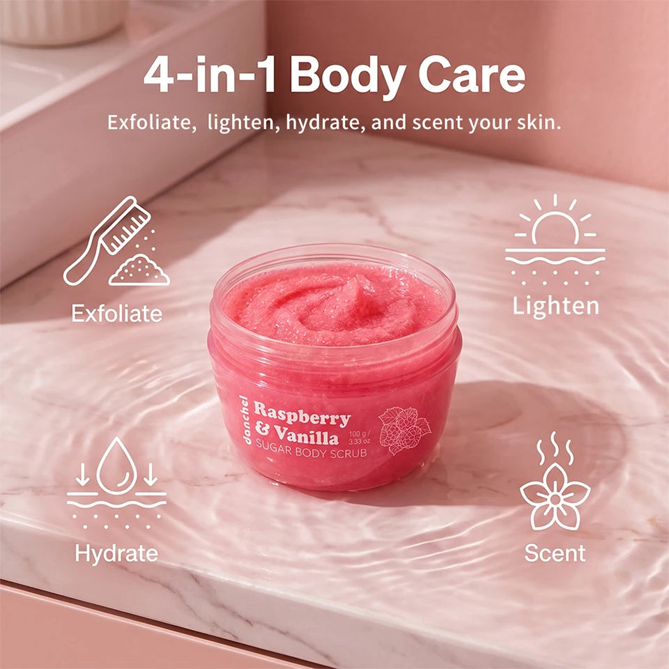 Raspberry Vanilla Sugar Body Scrub Exfoliating Moisturizer Skincare