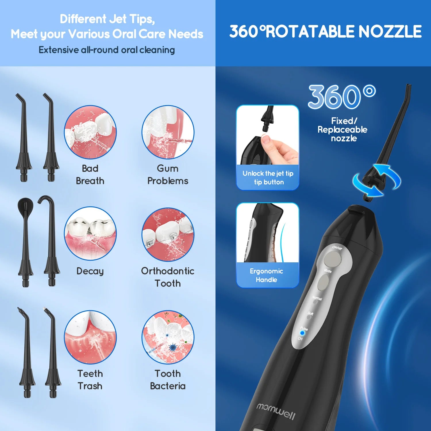 3 in 1 Oral Clean Kit Water Flosser Electric Toothbrush - 6