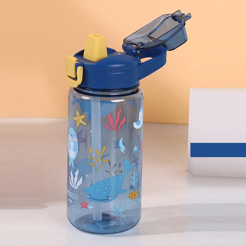 600ml Cartoon Animal Water Bottle Portable Straw Cup for Kids
