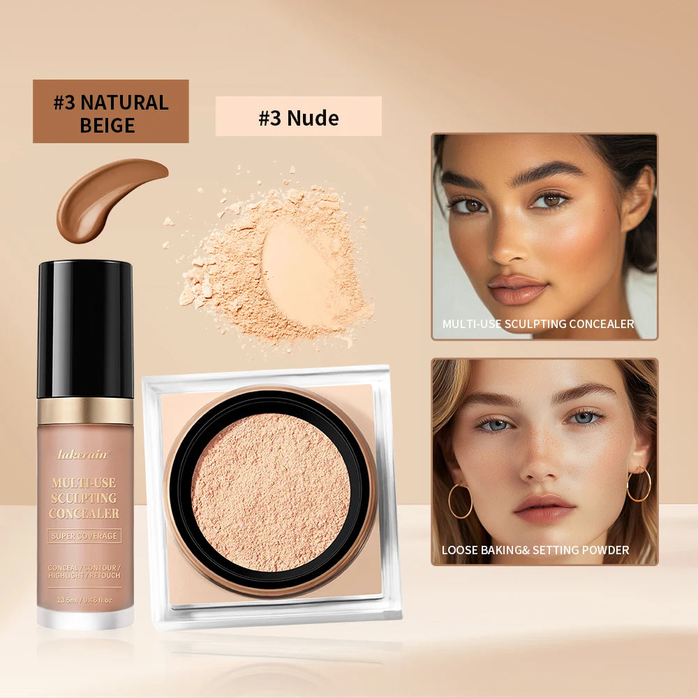Face Makeup Set Concealer and Loose Setting Powder Matte Cosmetics