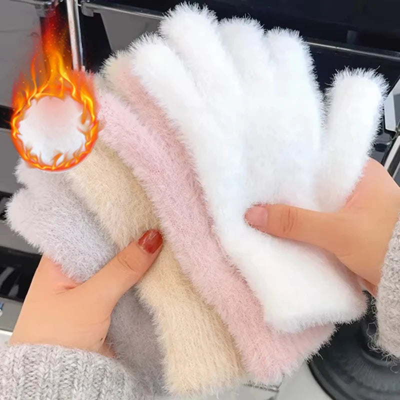 Women Winter Plush Warm Gloves Soft Five Finger Cold Proof Mittens - 2