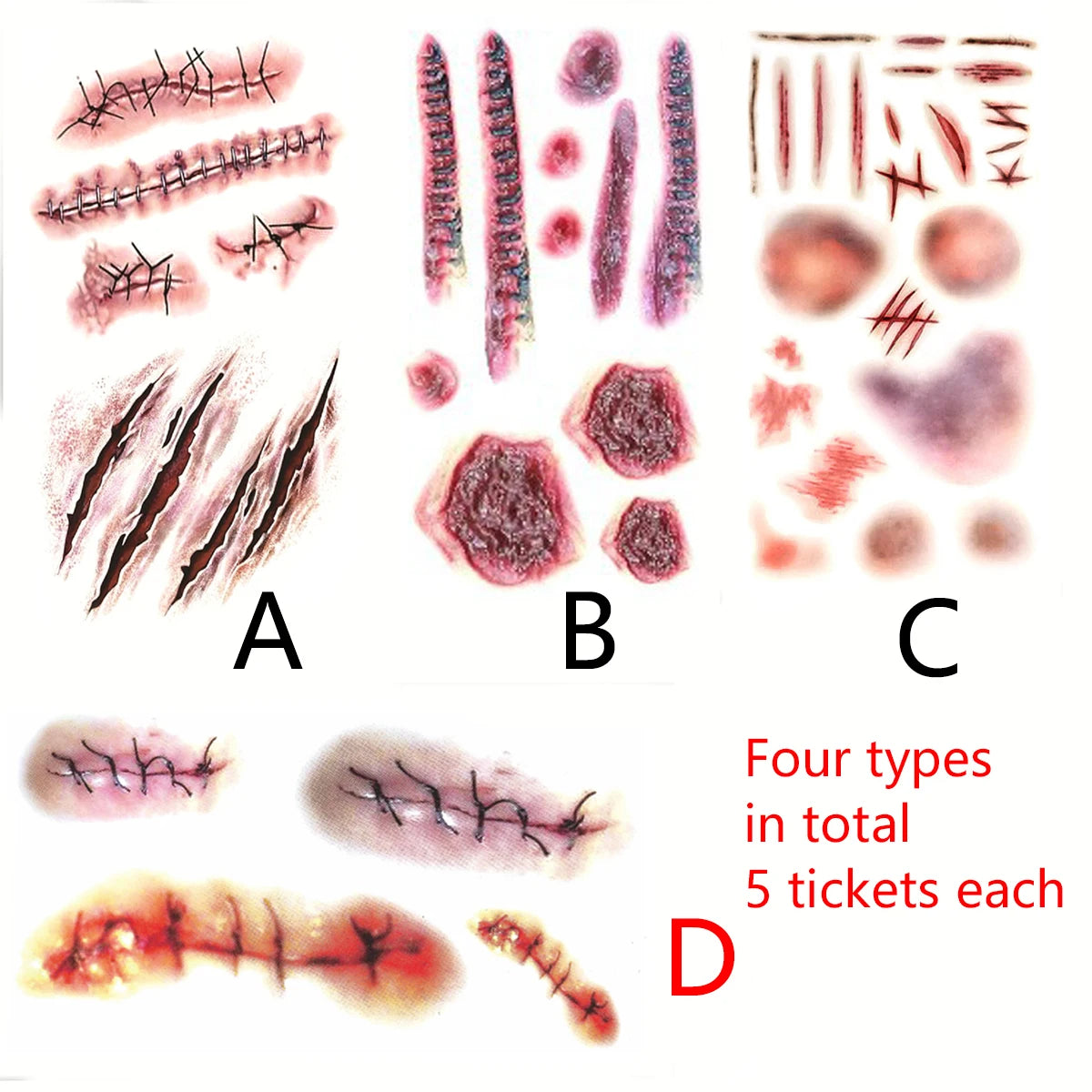Halloween Scar Tattoos Realistic Blood Clot Makeup Stickers for Cosplay - 5
