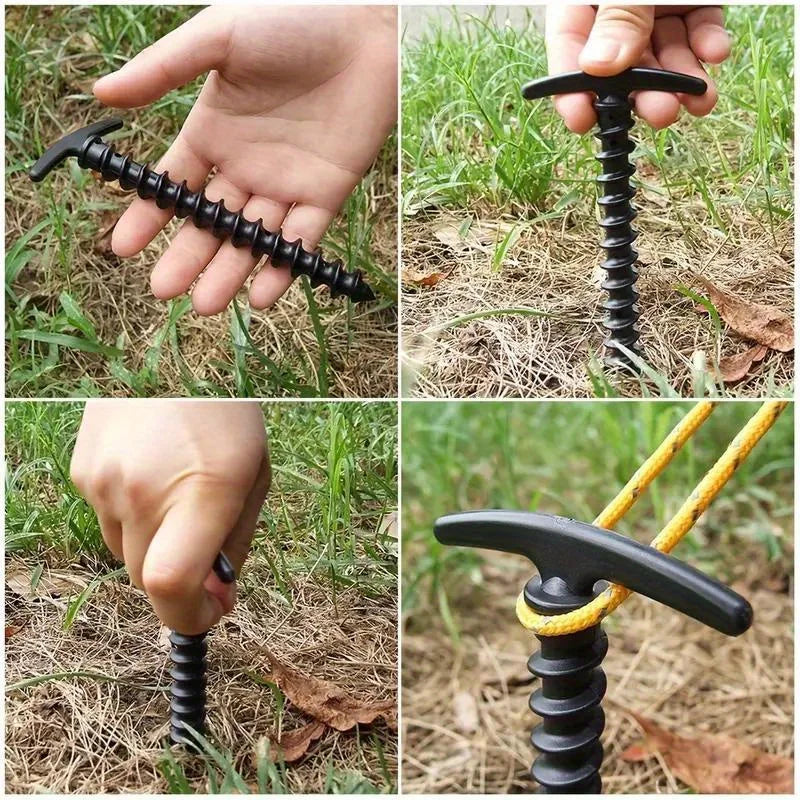 10 Pack Spiral Tent Stakes Plastic Camping Ground Pegs Anchor Accessories