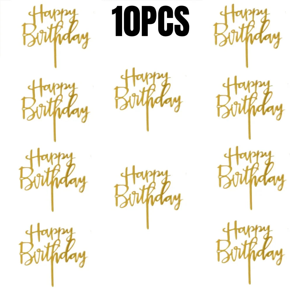 Happy Birthday Cake Topper Set Acrylic Party Dessert Decoration Supplies - 16