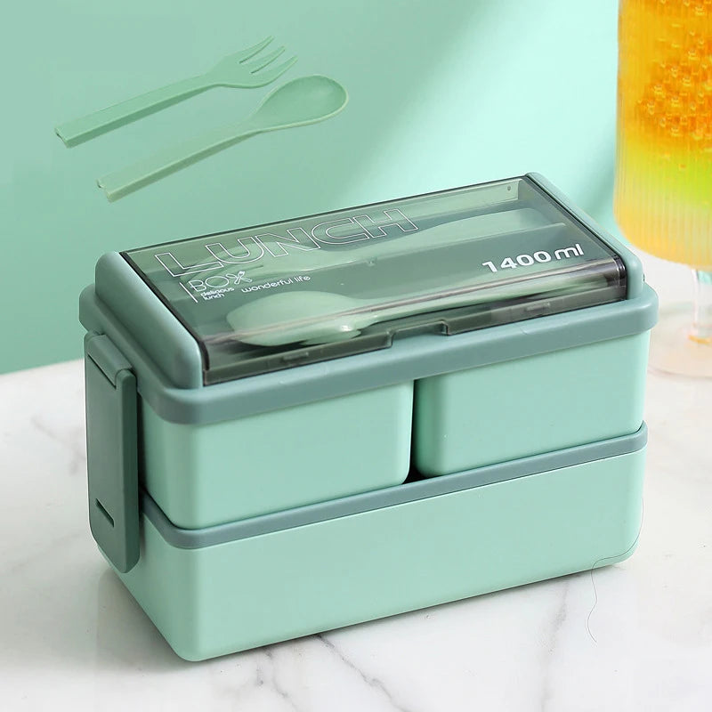 Double Layer Bento Lunch Box Leakproof Food Container with Cutlery Set - 17