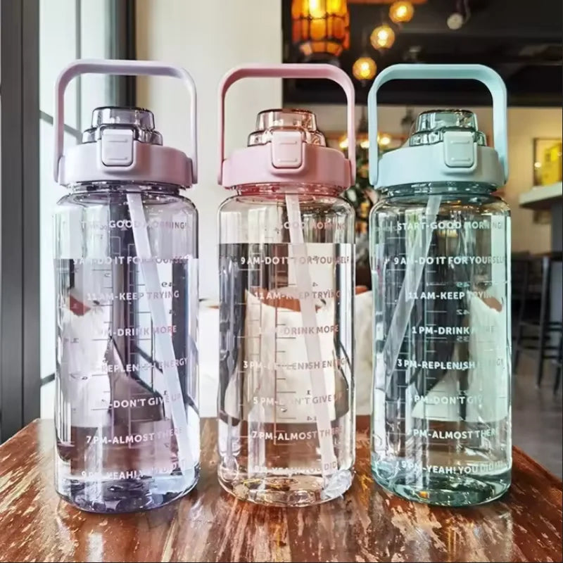 2L Motivational Water Bottle Large Sports Fitness Jug with Straw - 2